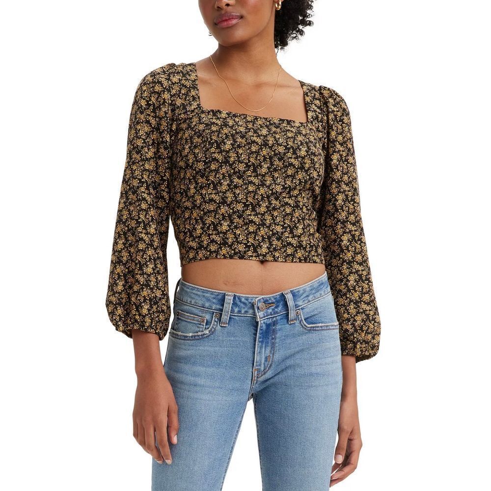 NWT Levi's Women's Finn Floral-Print Puff-Sleeve Blouse Size Large‎